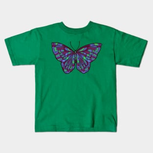 Purple and Blue Butterfly Art Kids T-Shirt